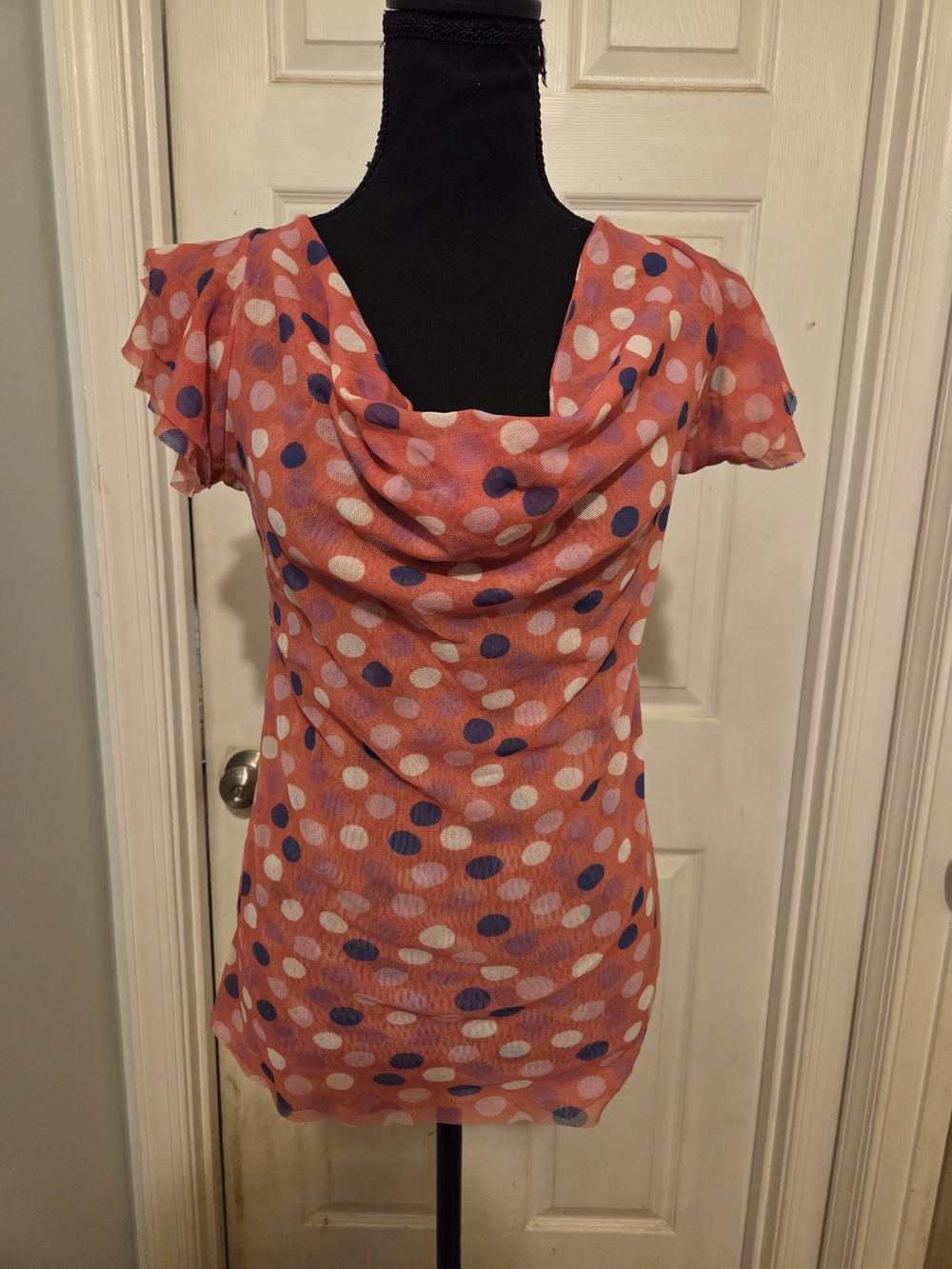 Sweet Pea by Stacy Frati Coral Polka Dot Cowl Neck Top